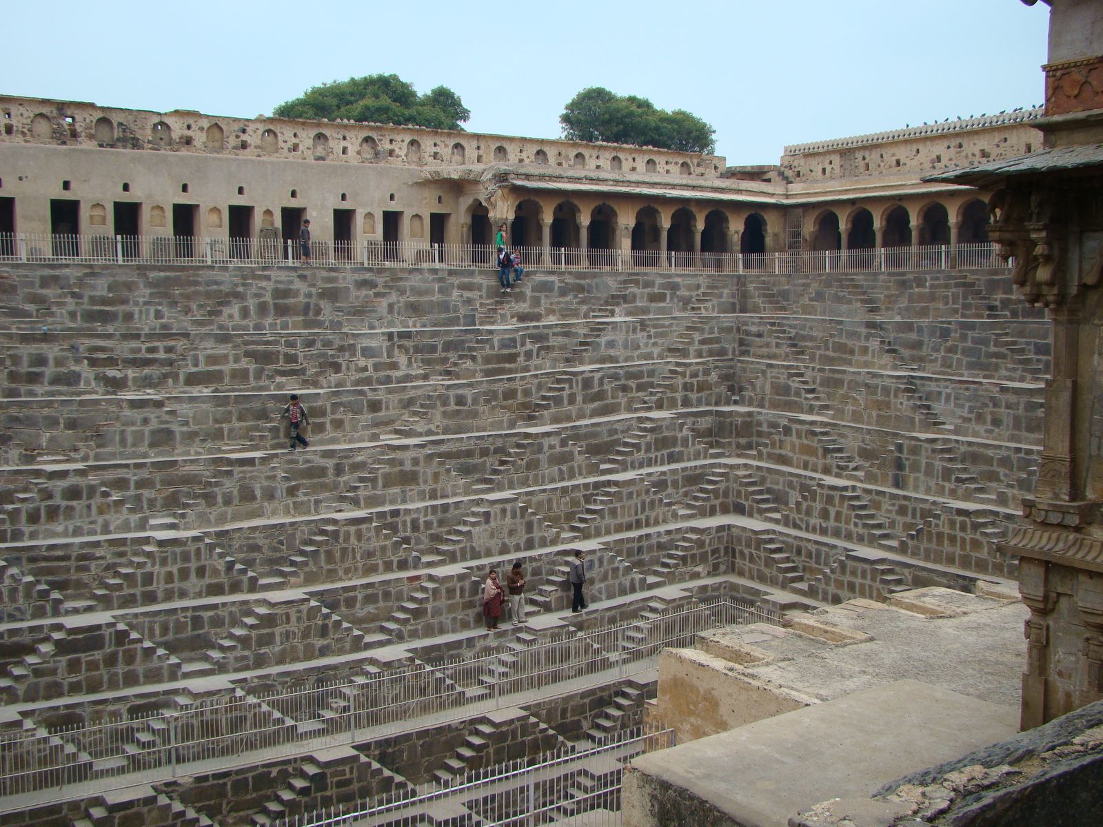The zigzag flights of steps descending the sides of Chand Baori stepwell at Abhaneri