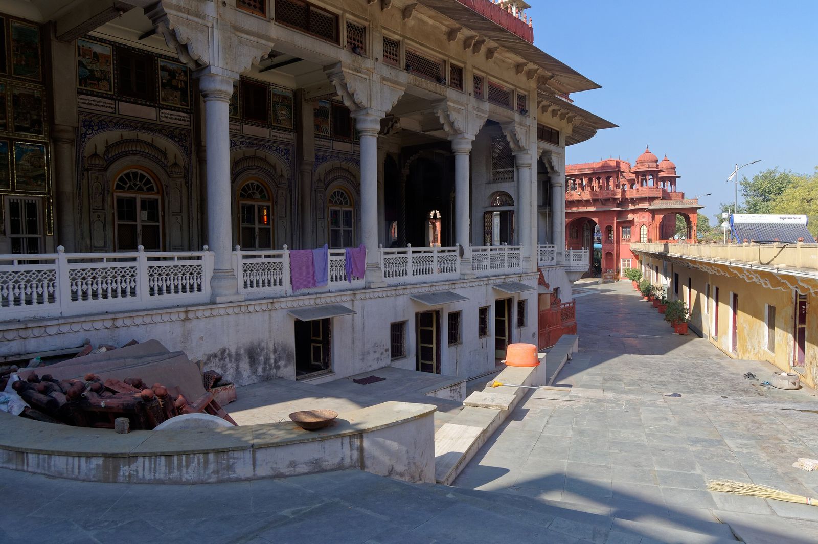 The red sandstone facade of Soniji ki Nasiyan, the Jain temple in Ajmer