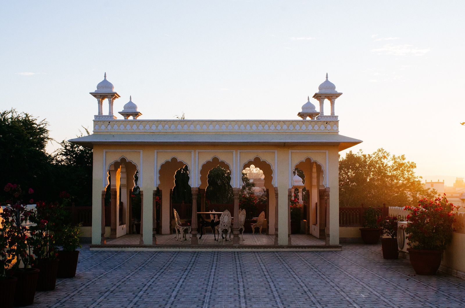 A chhatri on the terrace of Alsisar Haveli, a heritage hotel in Jaipur