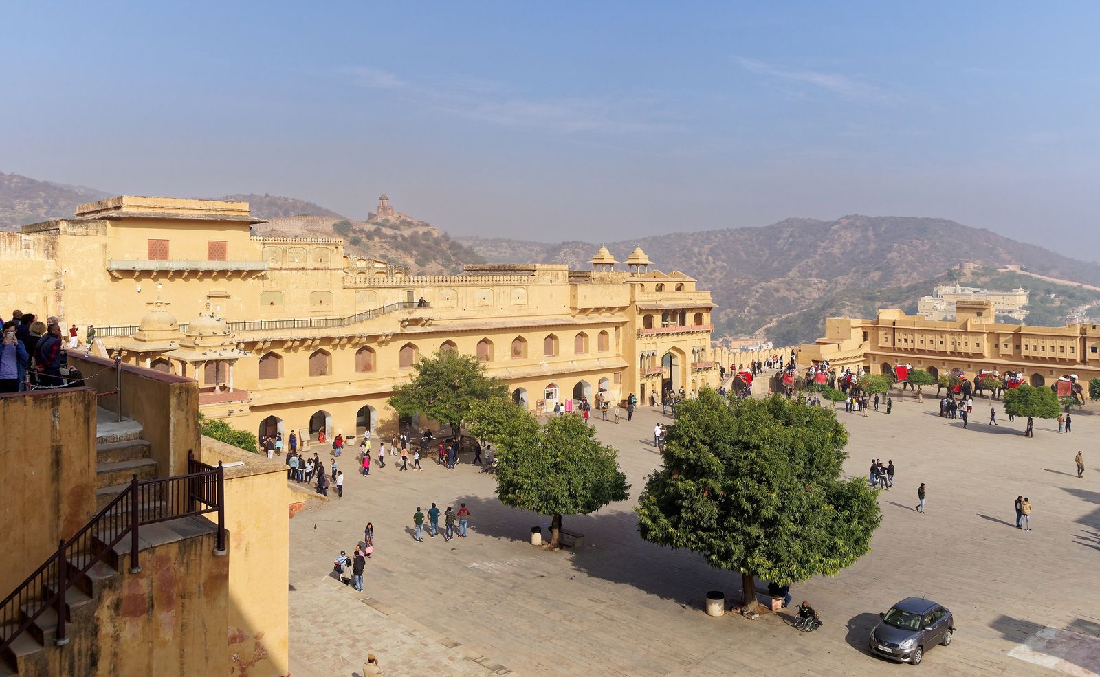 Amber Fort's honey-coloured ramparts above the town of Amer, near Jaipur