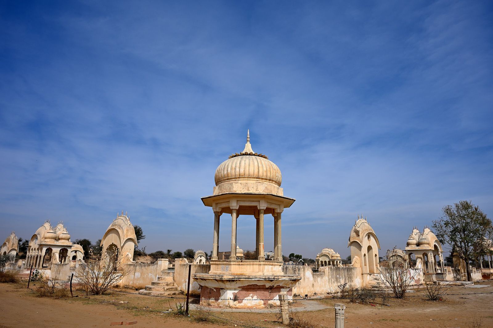The sandstone pavilions and stepped banks of Sethani ka Johara reservoir outside Churu