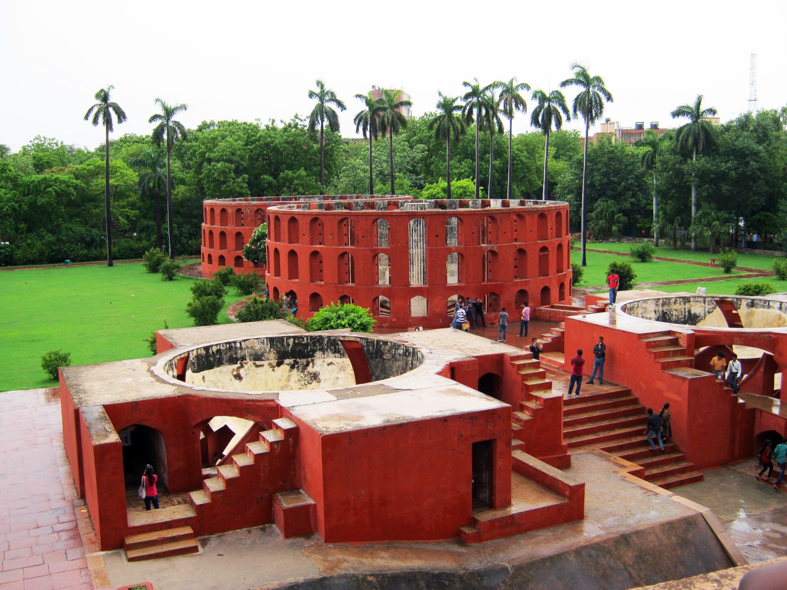 The salmon-pink instruments of Jantar Mantar in New Delhi, a short drive from Janpath