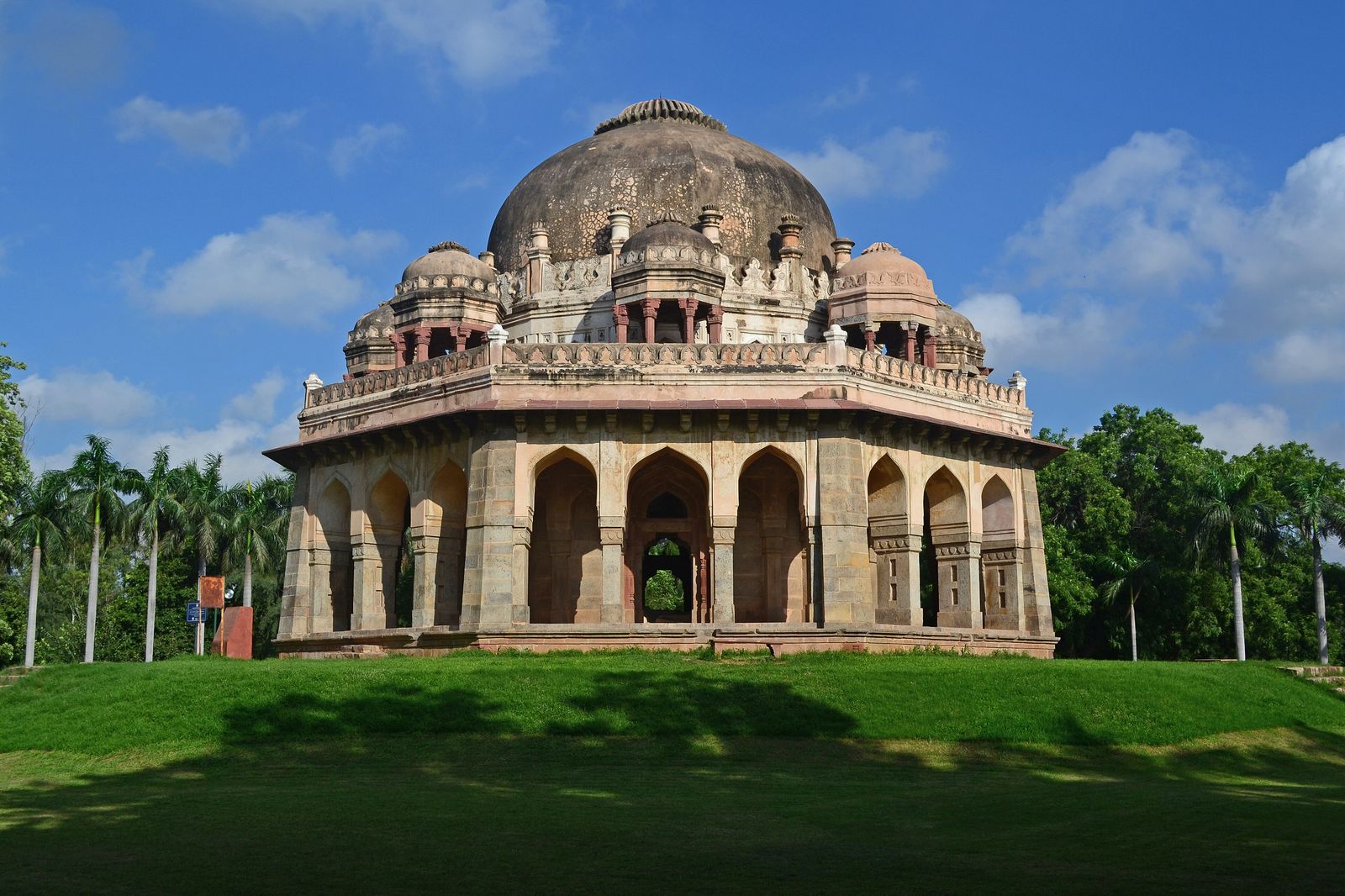 Fifteenth-century tombs among lawns and old trees in Lodhi Garden, Delhi