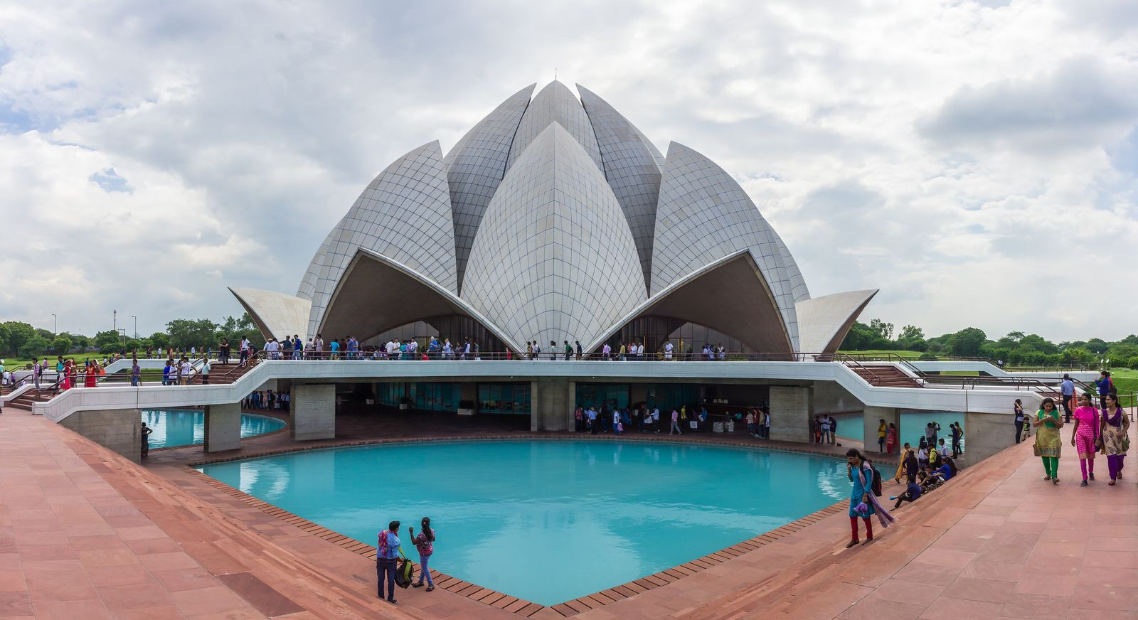 The white marble petals of the Lotus Temple, the Bahá'í House of Worship, rising above its pools in New Delhi