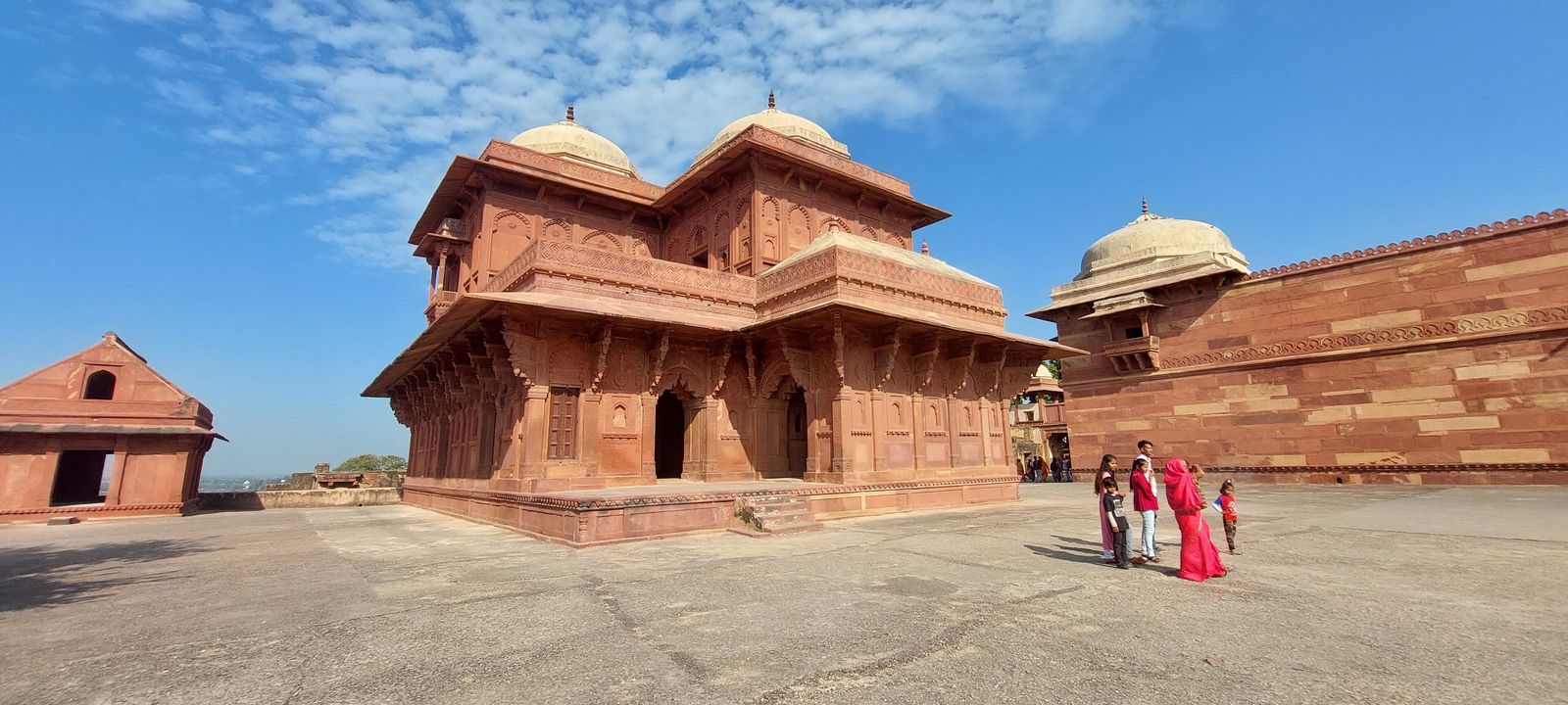 The courtyard and sandstone walls of the palace known as Jodha Bai's Mahal at Fatehpur Sikri