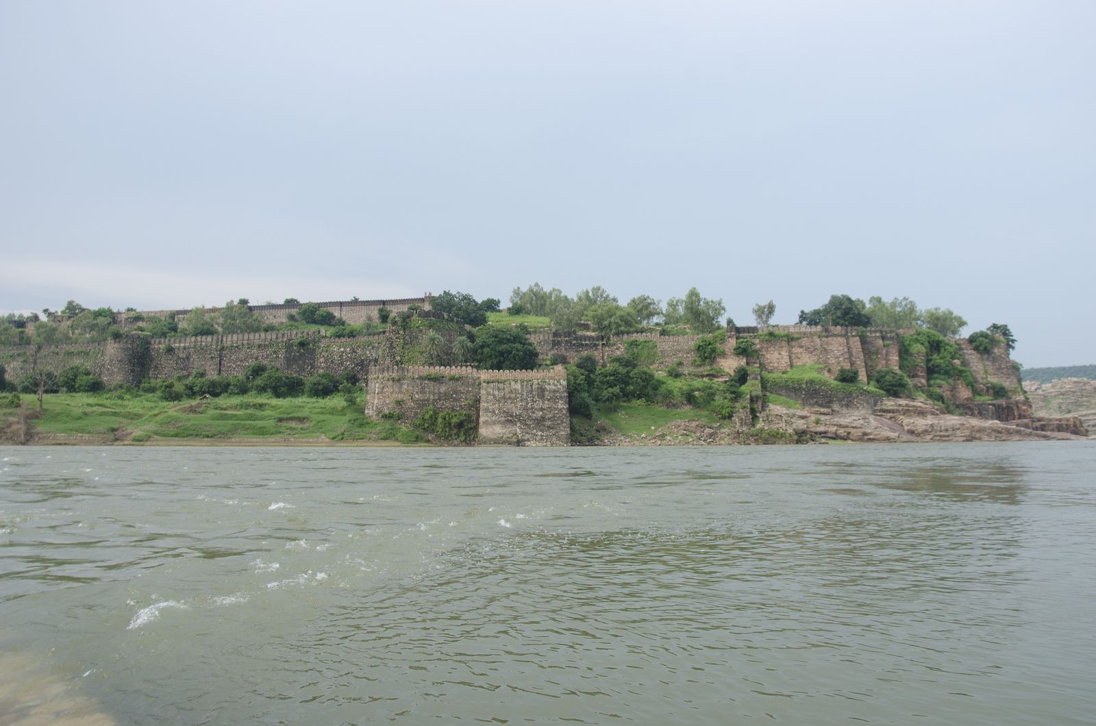 Gagron Fort's long stone walls rising above the meeting of the Ahu and Kali Sindh rivers near Jhalawar