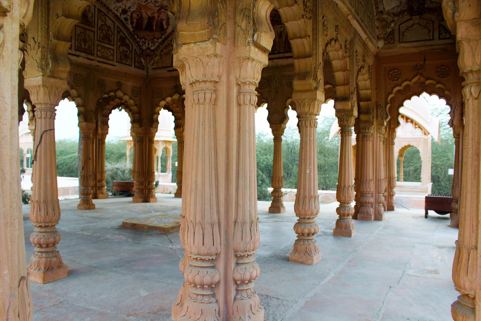 The sandstone cenotaphs and stepped tank of Kusum Sarovar at Govardhan