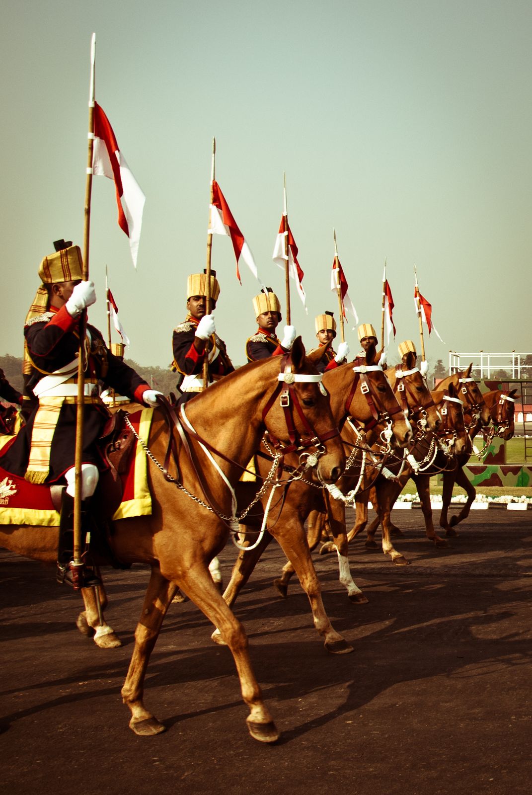 Mounted riders of the 61st Cavalry in ceremonial dress