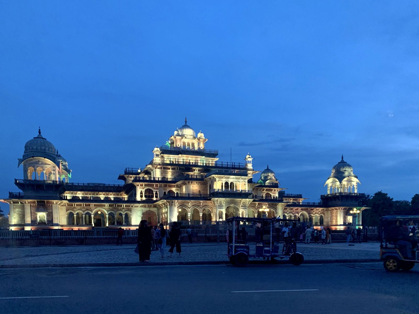 The Albert Hall Museum in Jaipur lit up at night in Ram Niwas Garden