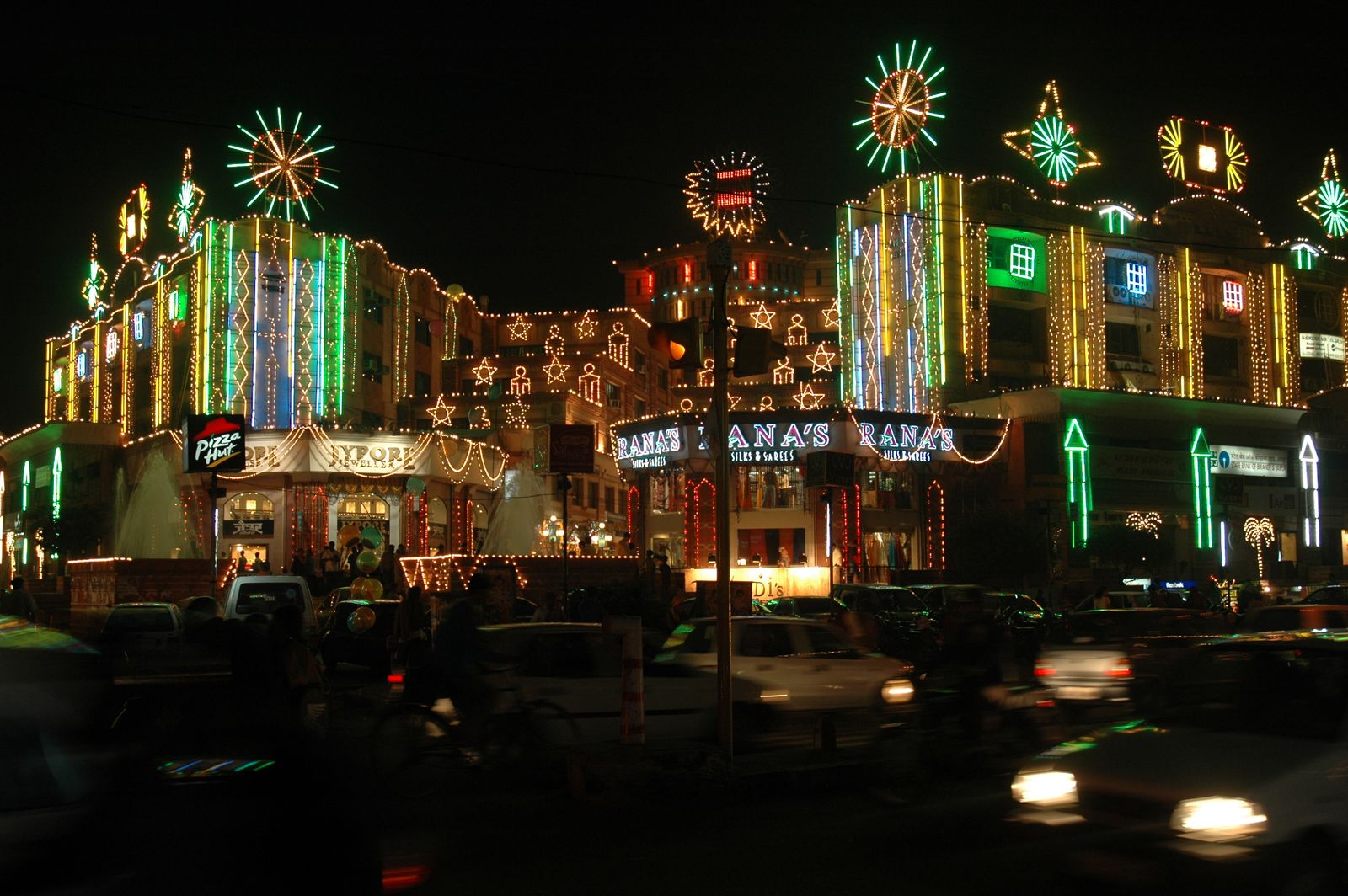 The bazaars of Jaipur's walled city strung with festival lights for Diwali