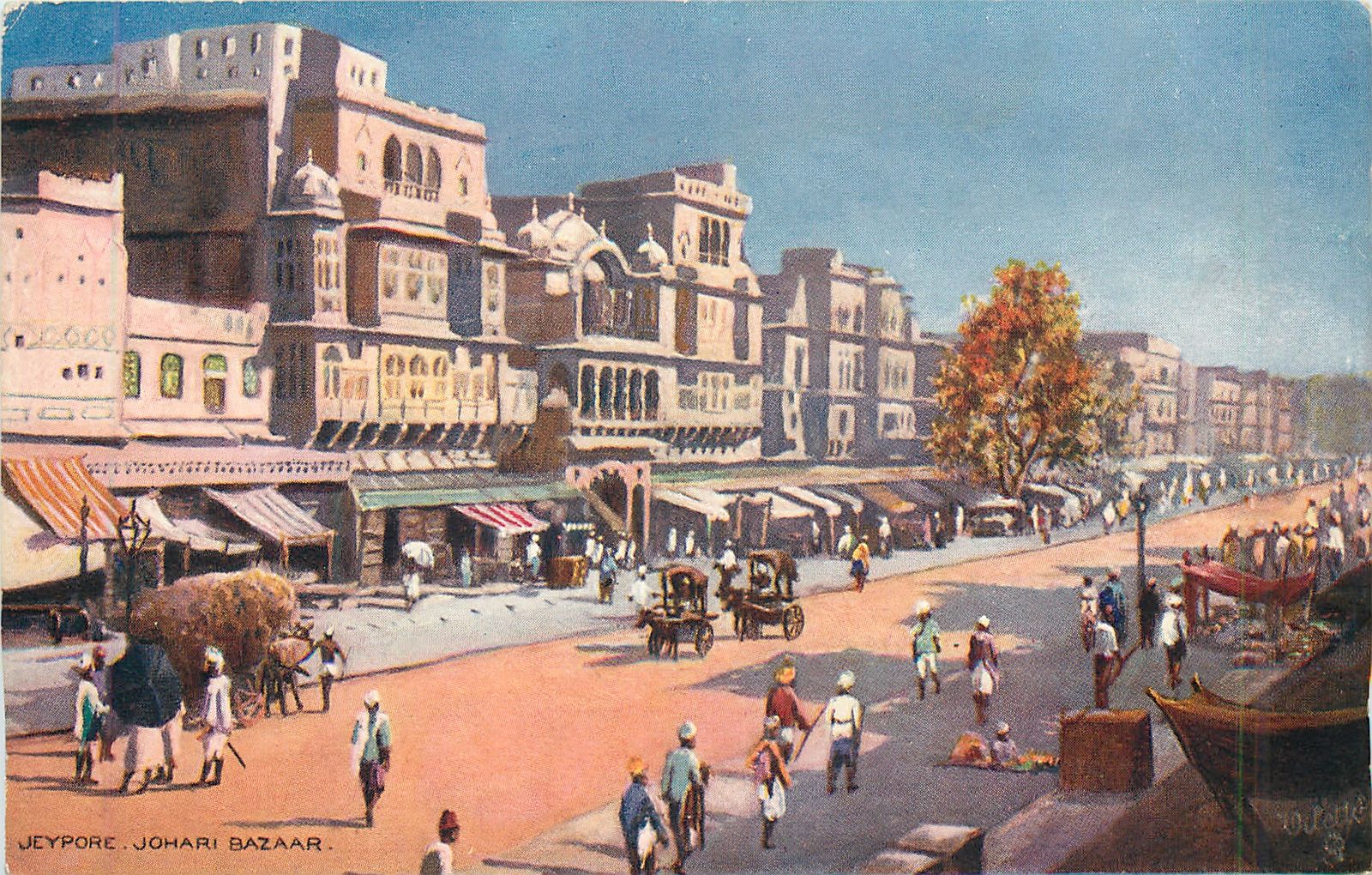 A vintage India Tea advertising print of Johari Bazaar in Jaipur's walled city