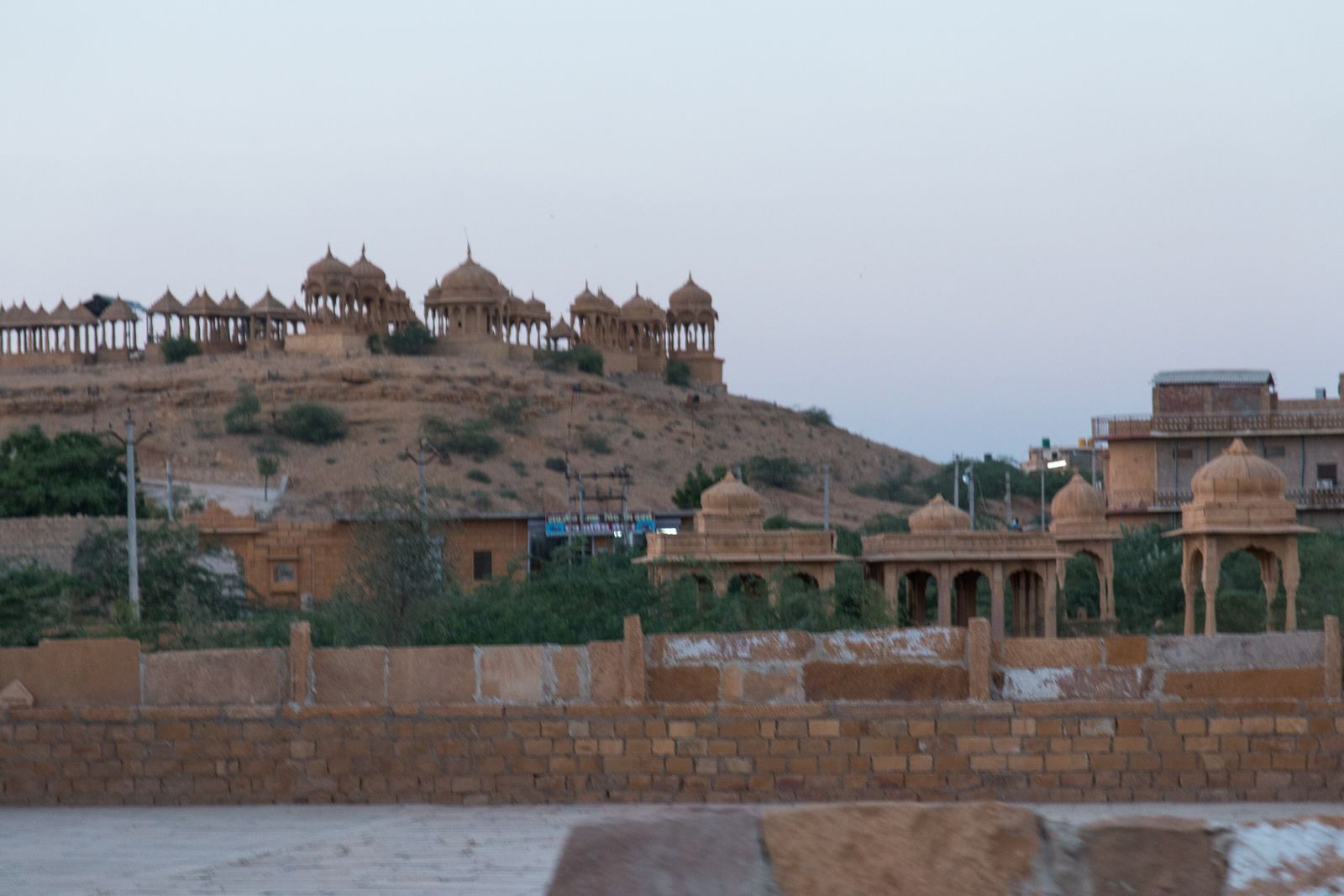 The sandstone cenotaphs of Vyas Chhatri on a ridge above Jaisalmer
