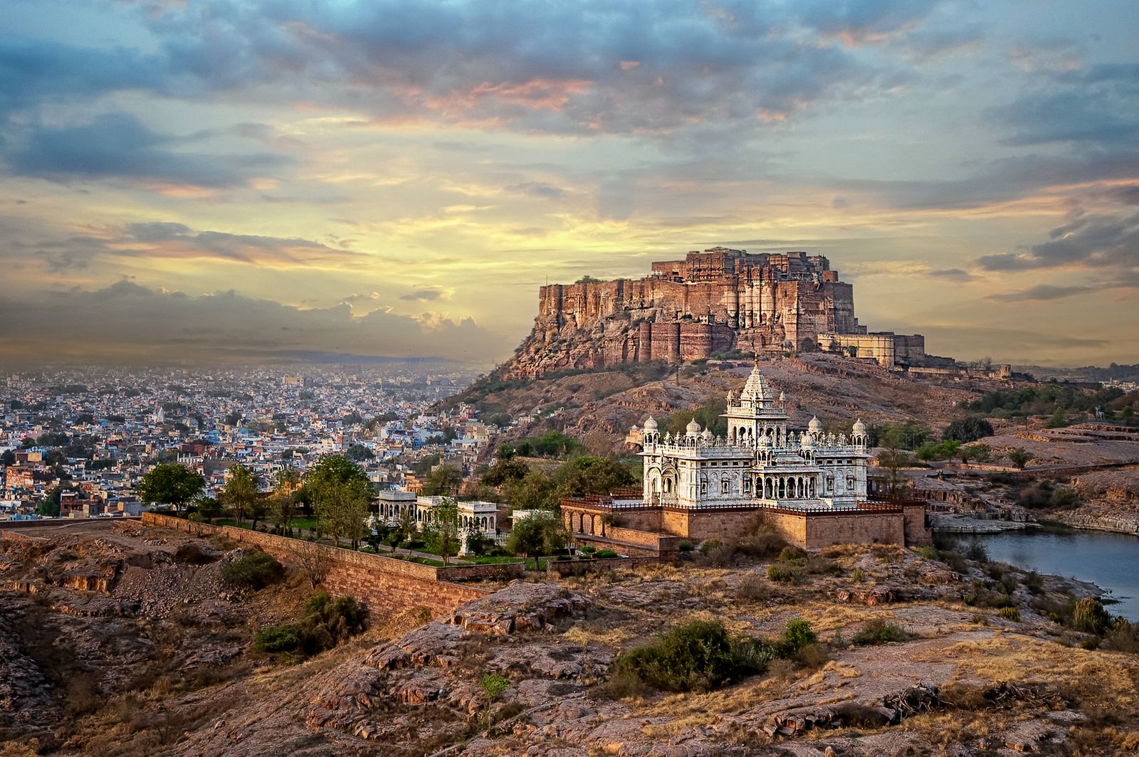 The white marble cenotaph of Jaswant Thada below Mehrangarh Fort in Jodhpur