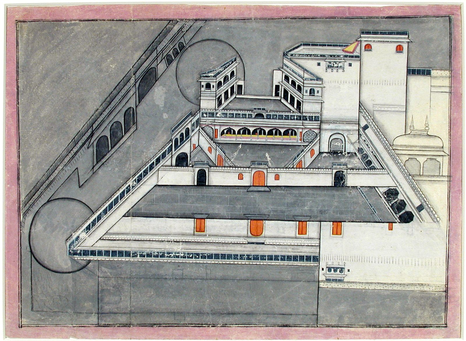 An eighteenth-century Rajasthani watercolour painting of Kishangarh Fort