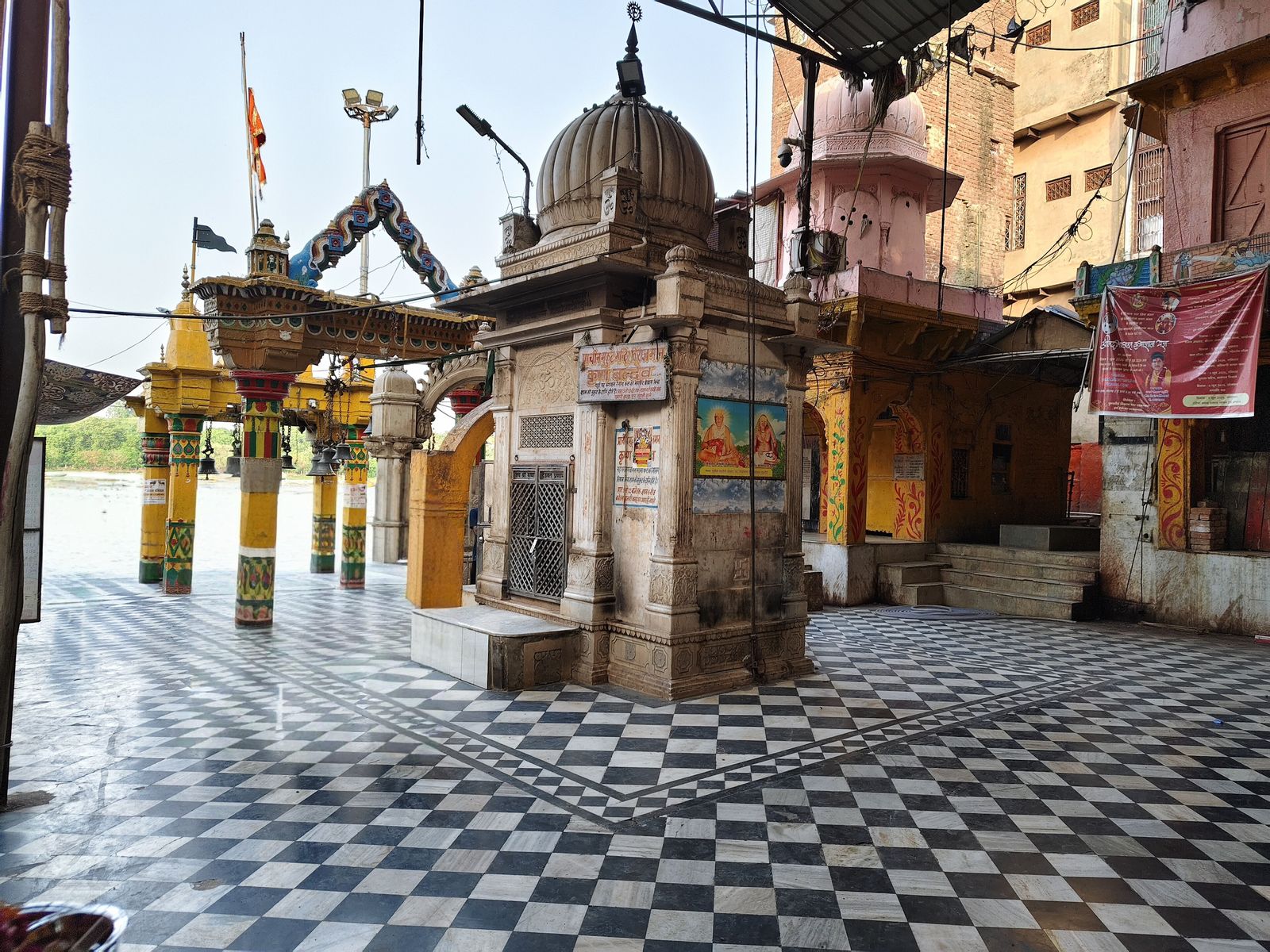 Vishram Ghat on the Yamuna at Mathura with its temple pavilions and steps