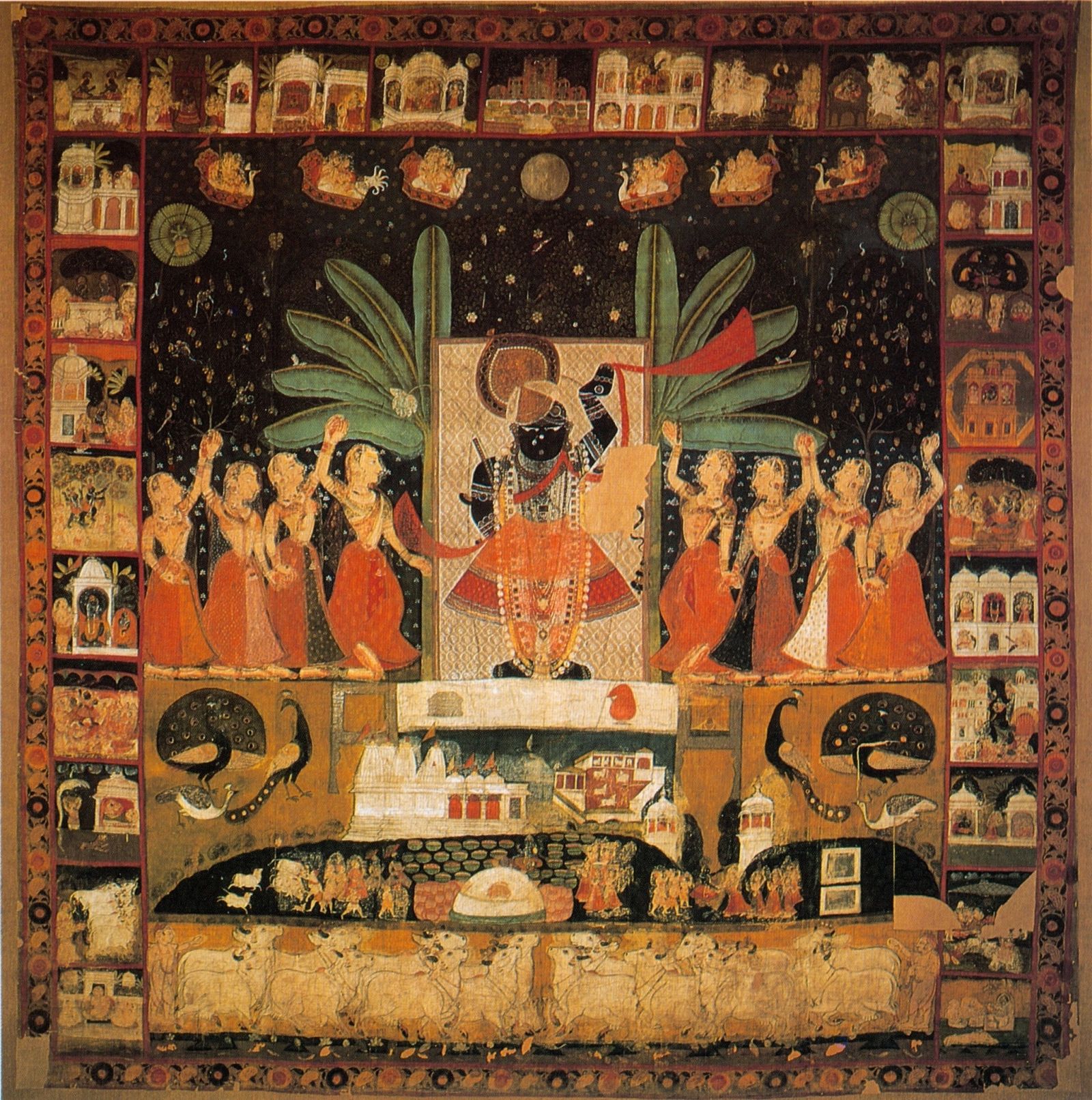 A nineteenth-century Nathdwara pichwai showing Shrinathji with the dancing gopis