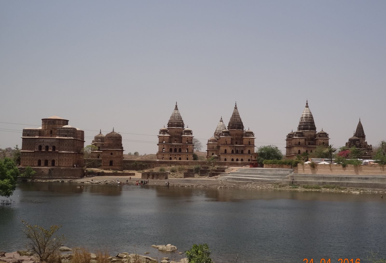The royal chhatris of the Bundela kings standing above the Betwa River at Orchha