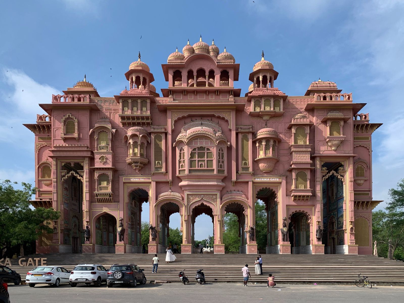 The painted arches and columns of Patrika Gate at Jawahar Circle in Jaipur