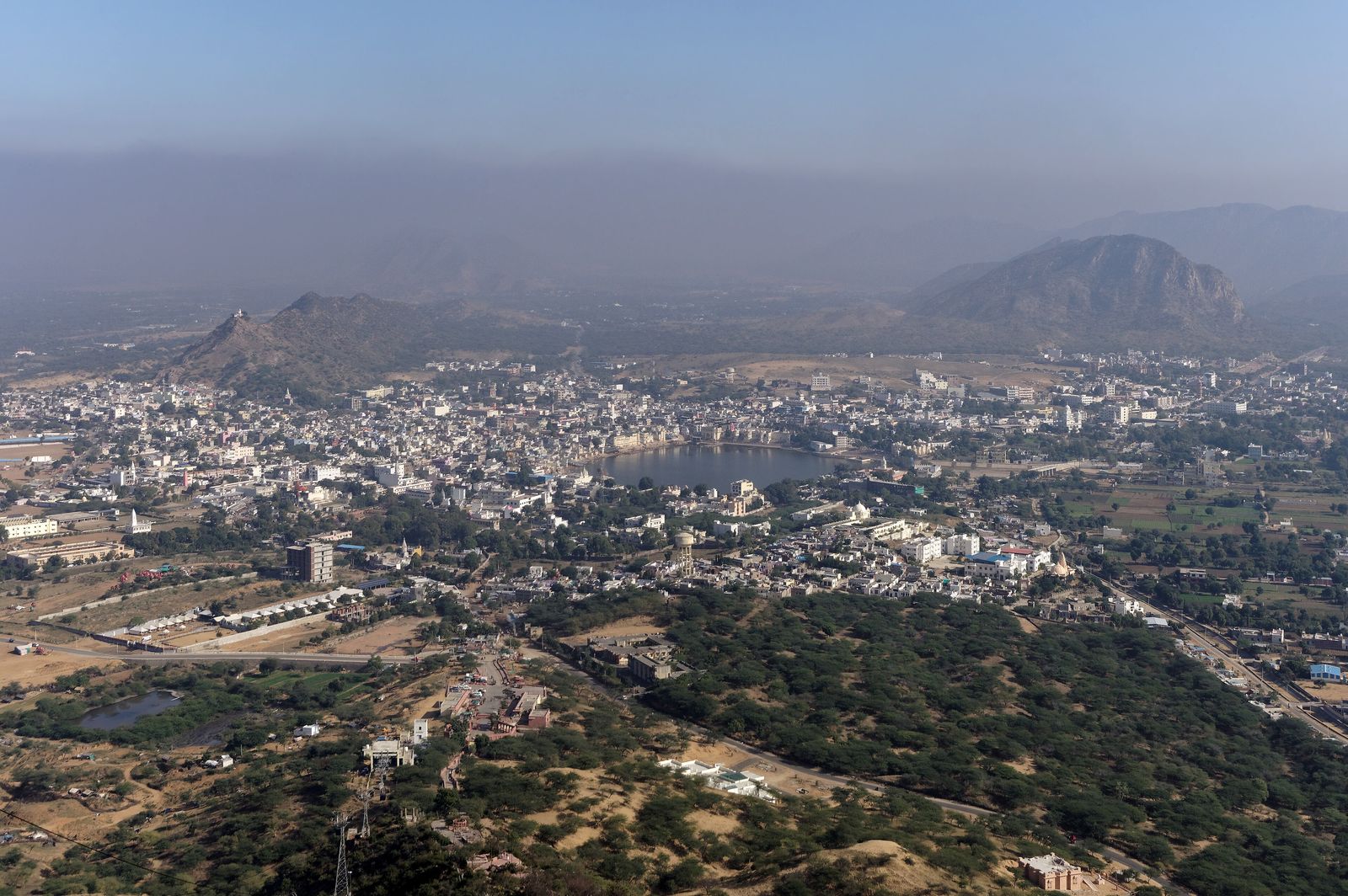 The town of Pushkar and its lake seen from the Savitri temple on Ratnagiri hill