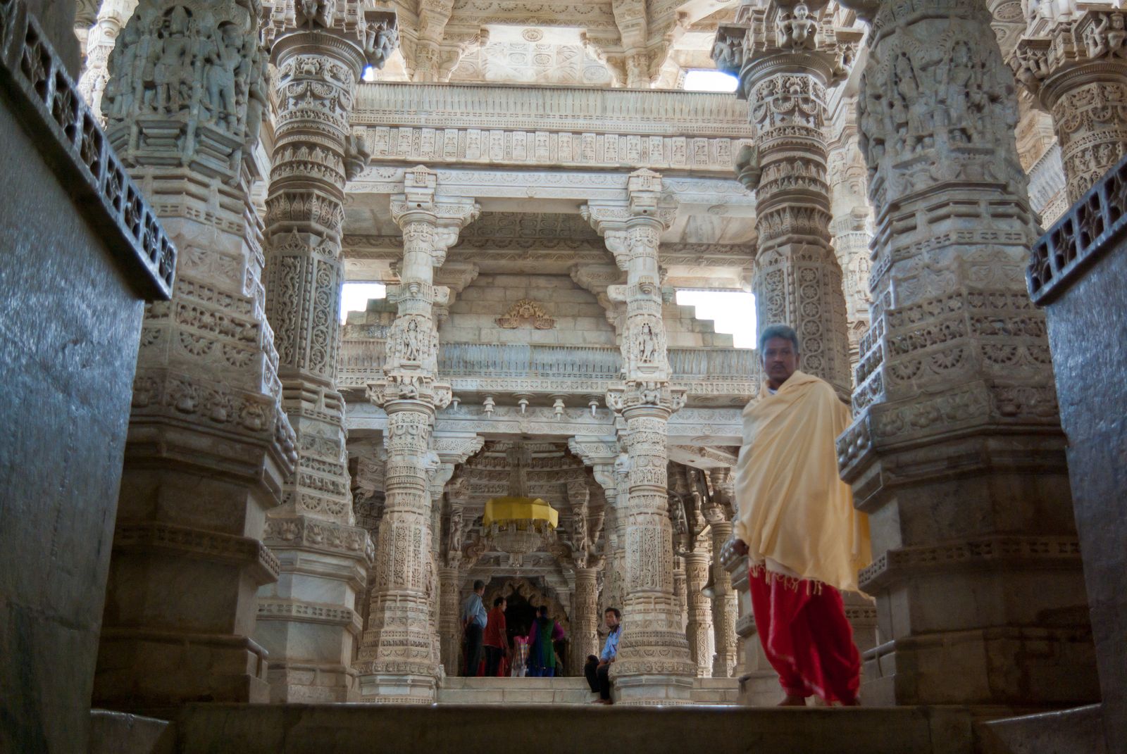 Carved marble pillars inside the Jain temple at Ranakpur