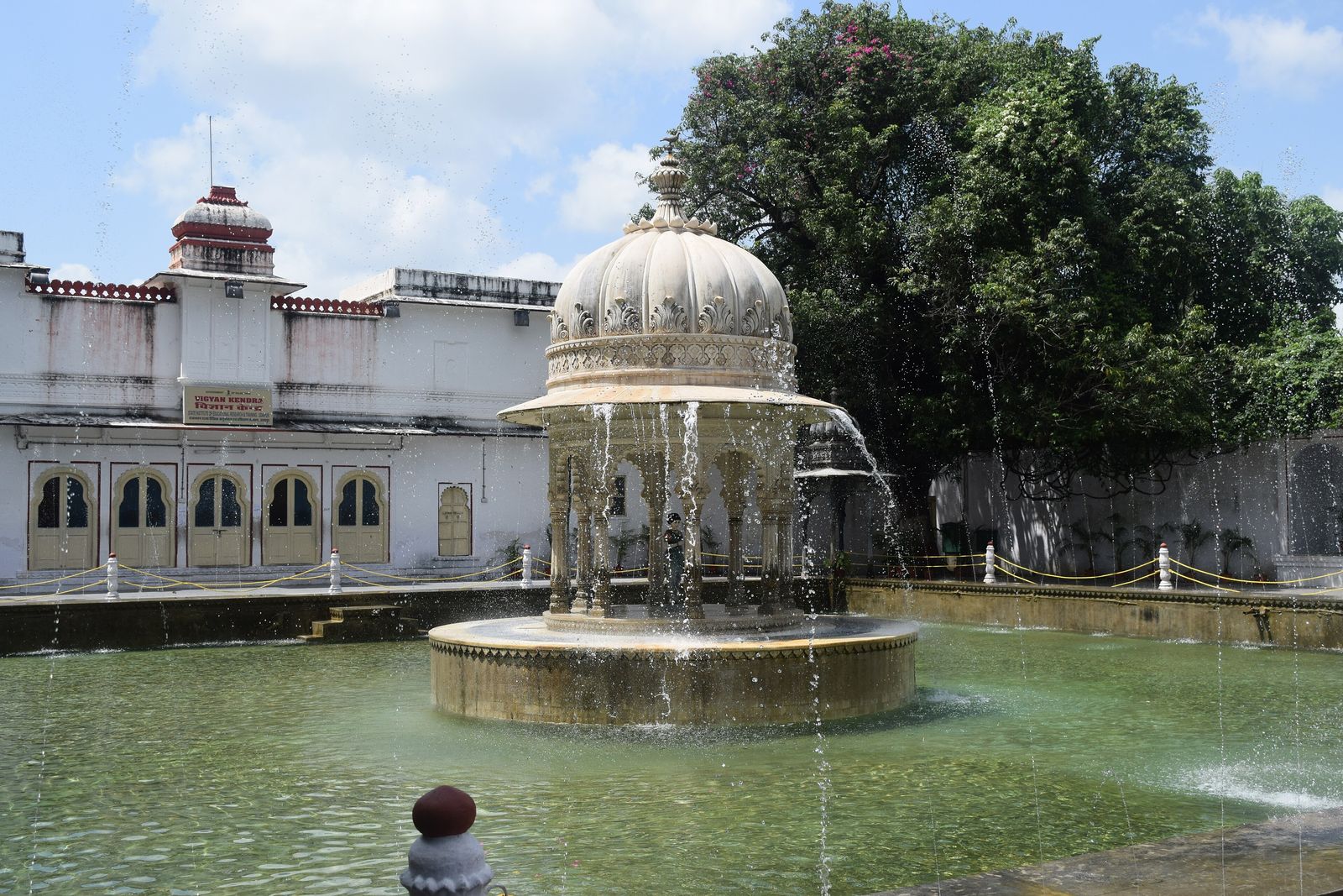 Fountains playing among lotus pools and marble pavilions in the Saheliyon ki Bari garden in Udaipur