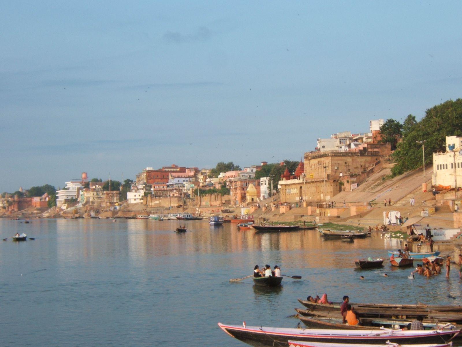 The stepped ghats and riverside palaces of Varanasi along the Ganga in the early morning light